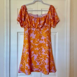 Gilli Dress M Orange Floral Puff Sleeve Babydoll Coquette Cottagecore Boho